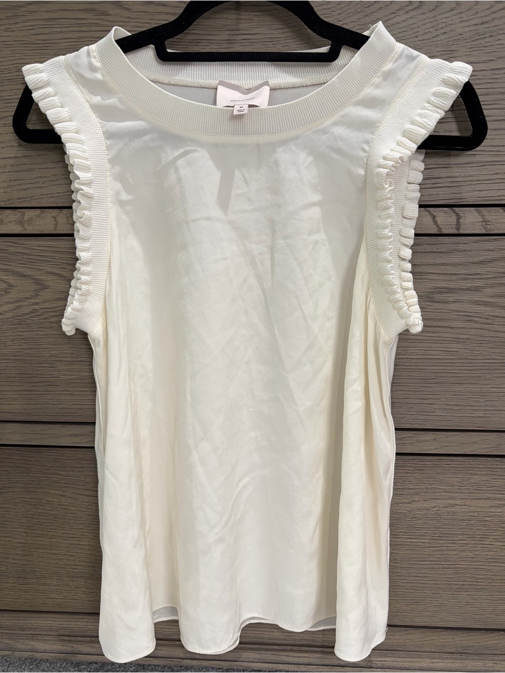 Cinq a Sept Sleeveless Ruffle-Trim Silk Sleeveless Top in Ivory, Women’s Size M